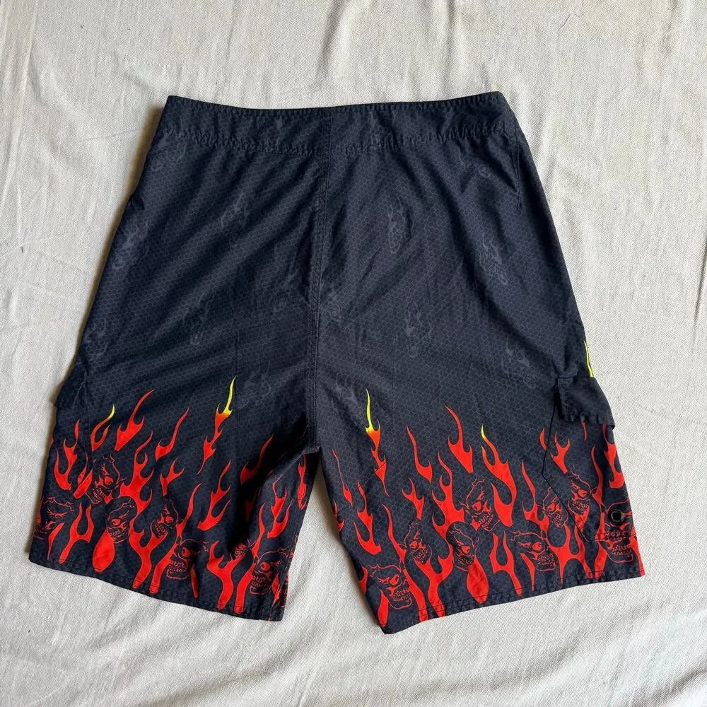 Vintage Y2K Board Shorts Men's 34 Flaming Skulls Skater Grunge Steve & Barry's